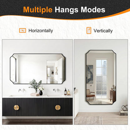 delma bathroom vanity mirror, black framed aluminum bathroom showing dimensions