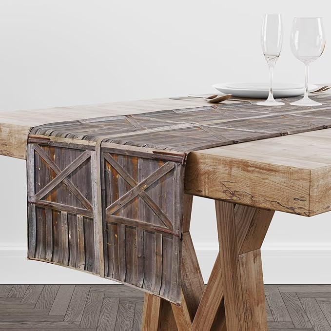 Rustic Barn Door Table Runner Farm Retro Woods Vintage Wooden Farmhouse Western - Image 2