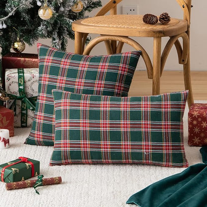 AQOTHES Pack of 2 Christmas Plaid Decorative Throw Pillow Covers Scottish - Image 3