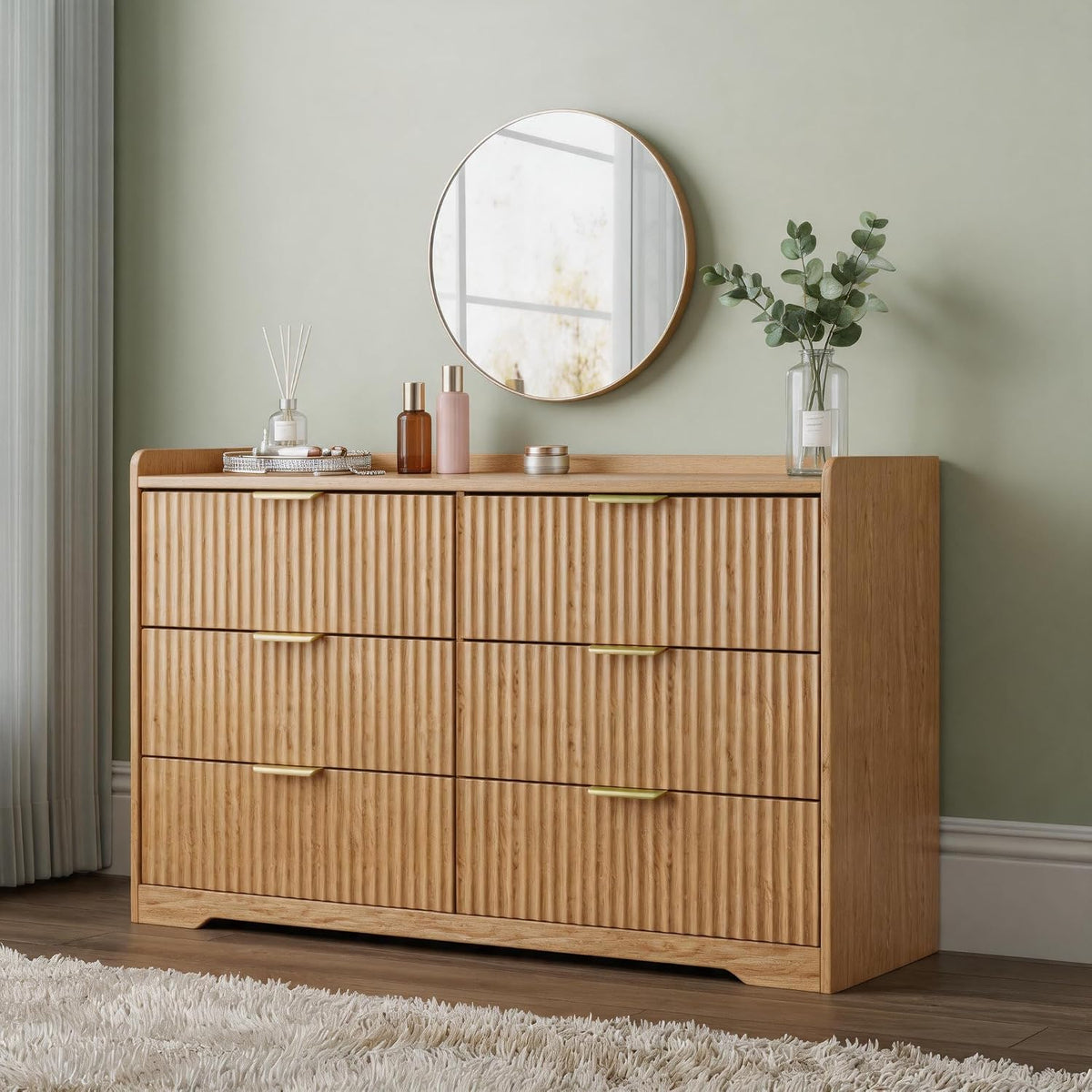 ourpic fluted modern 6 drawer dresser for bedroom, main product view
