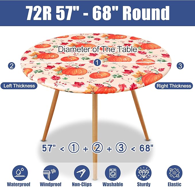 Round Spandex Thanksgiving Tablecloth, Elastic Fitted Waterproof Tablecloths - Image 8