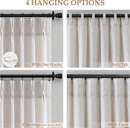 Beige White Pinch Pleated Linen Curtains 63 Inch Length 2 Panels - Image 5