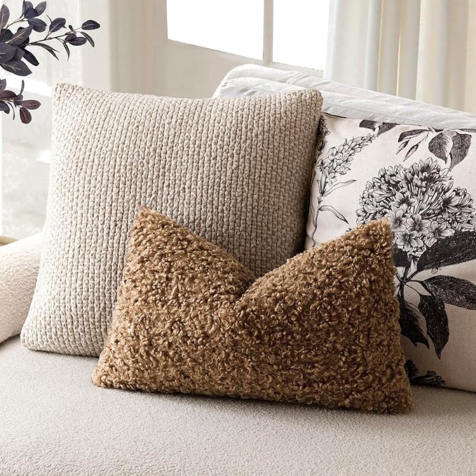 Foindtower Set of 2 Curly Teddy Wool Pillow Covers Decorative Boucle Textured - Image 5