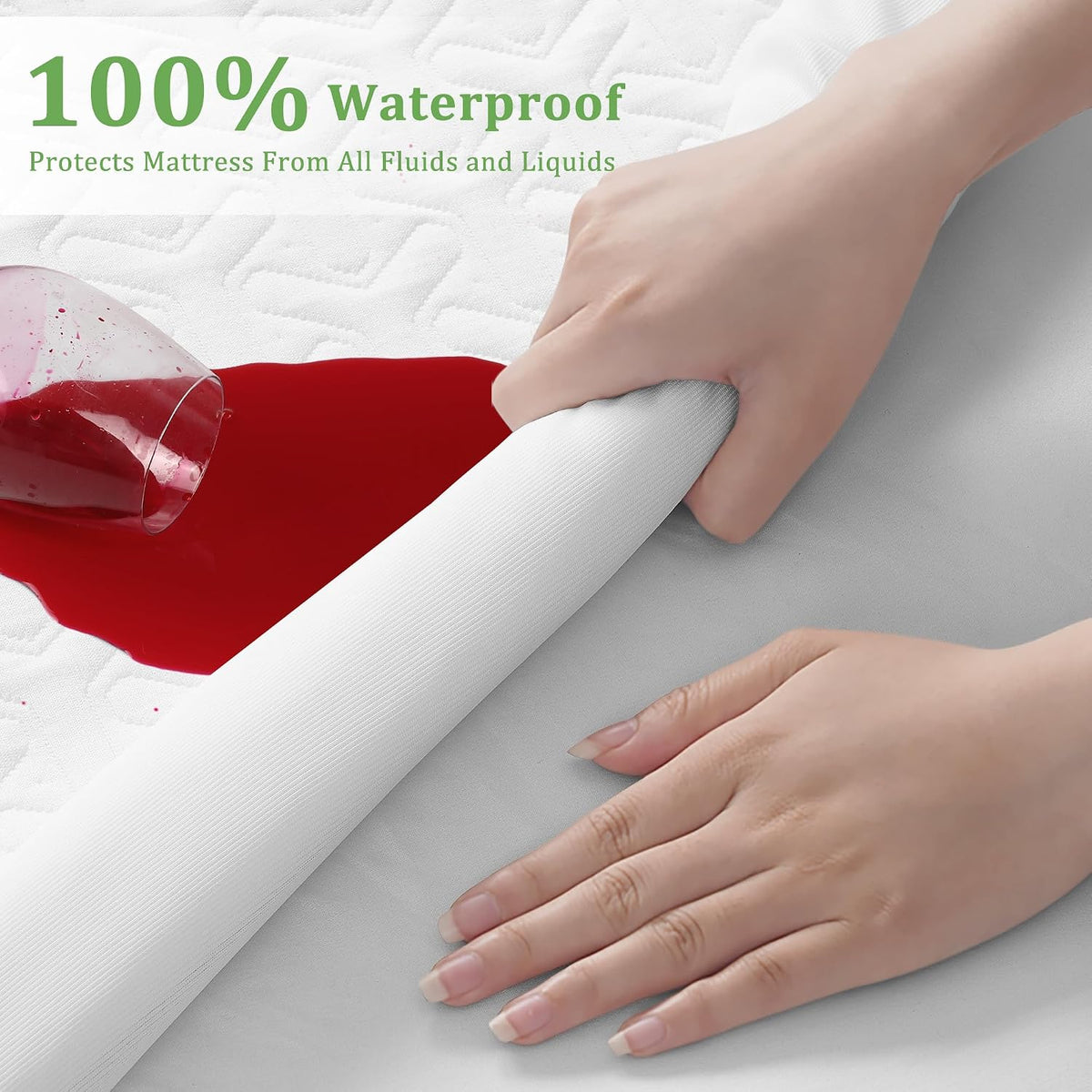 premium king size mattress protector waterproof cooling (white,78"x80") shown in use