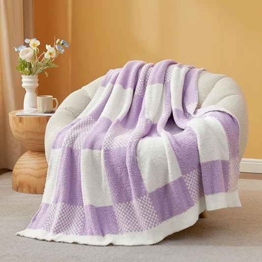 Snuggle Sac Checkered Blanket, Lilac Purple Throw Blanket by SnuggleSac