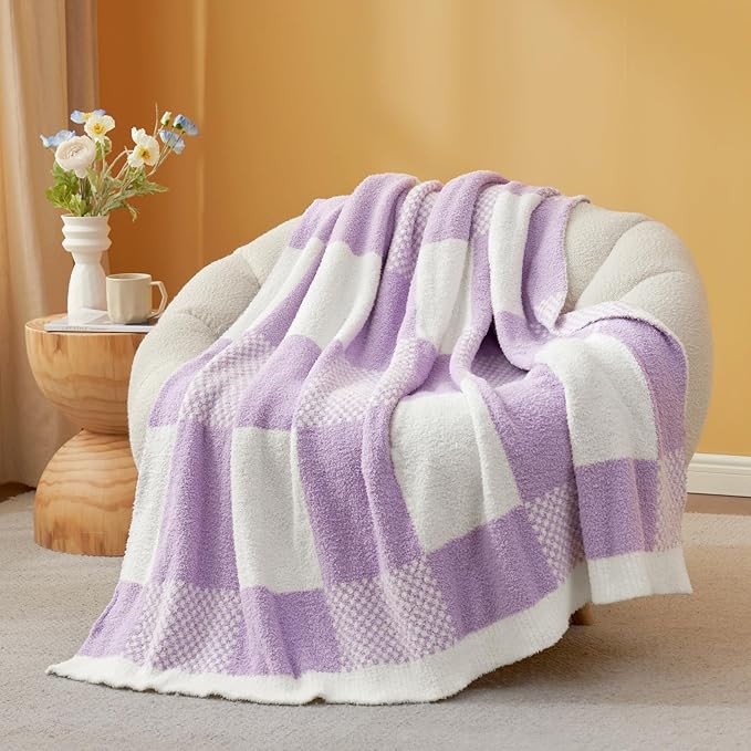 Snuggle Sac Checkered Blanket, Lilac Purple Throw Blanket - Image 6