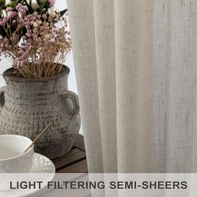 102 Inch Linen Curtains for Living Room Dinning 2 Panels Back Tab Pocket Light - Image 4
