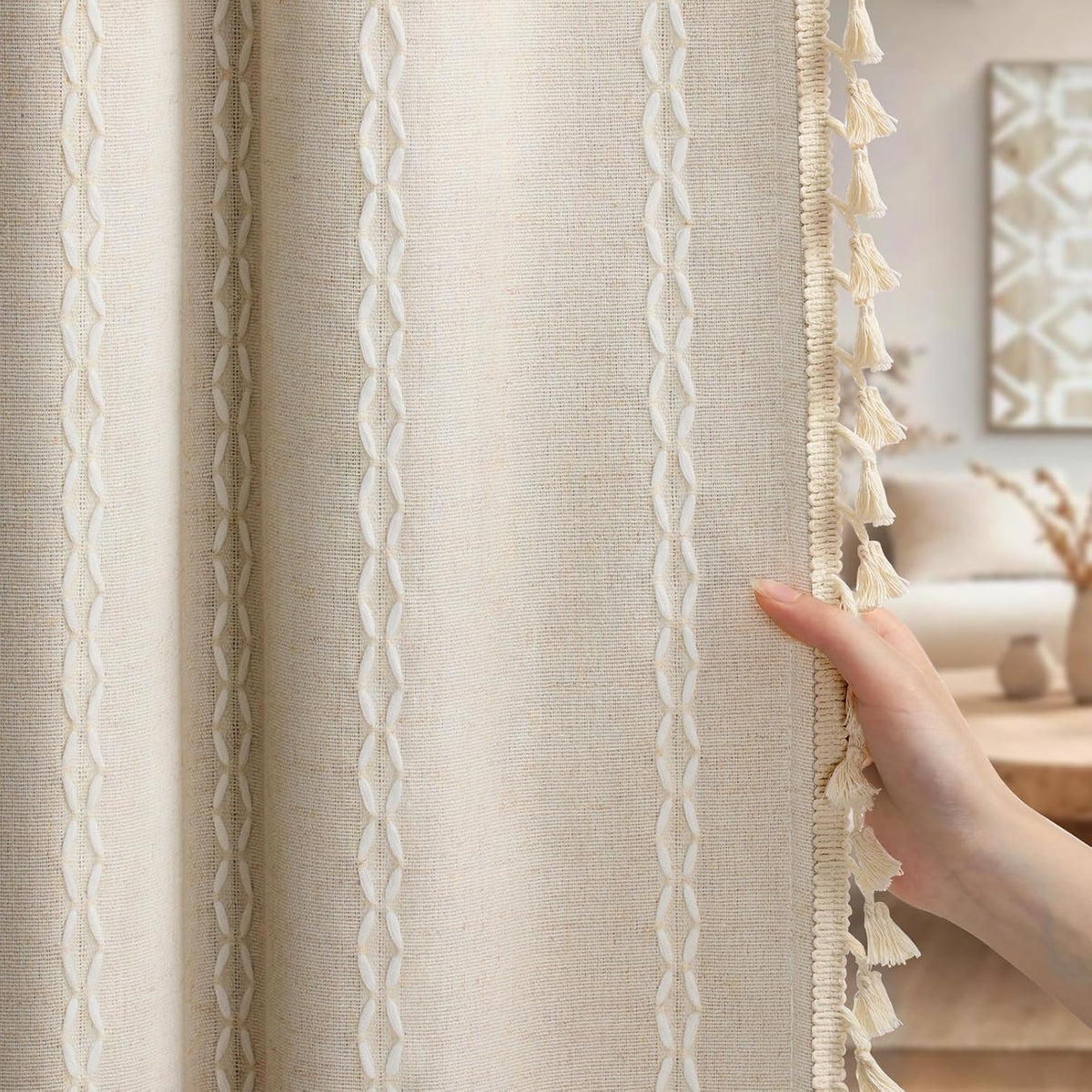 boho 100% blackout curtains 63 inch 2 panels shown in use