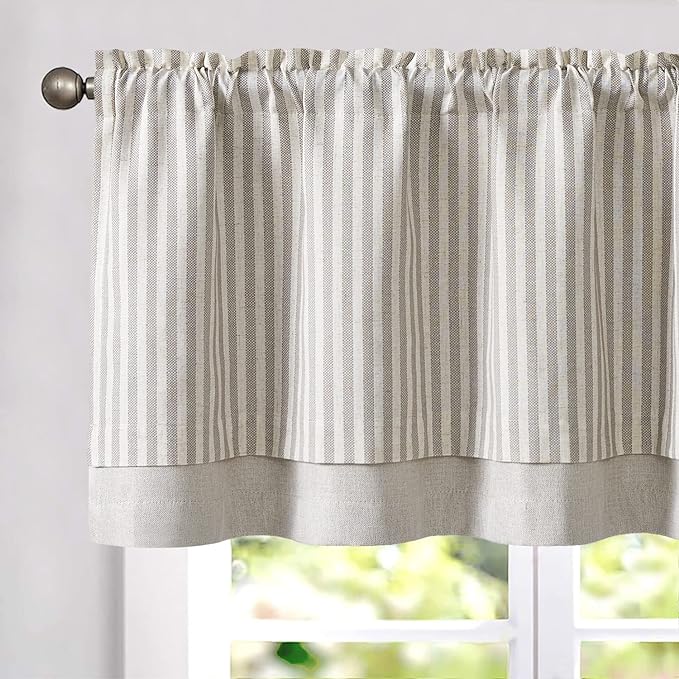jinchan Linen Striped Valance for Windows 16 Inch Blackout Drapes for Small by JINCHAN