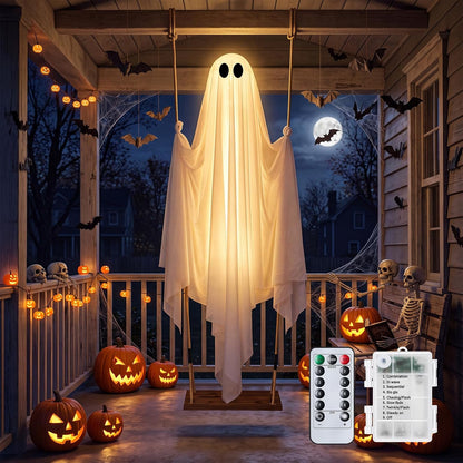 Minetom 4.5FT Swinging Ghost Outdoor Halloween Decorations, Hanging Ghost