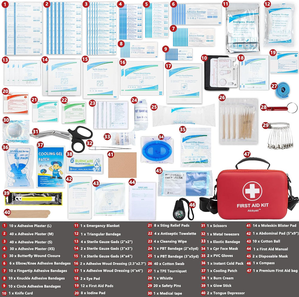 First Aid Kit 340 Piece, Premium Waterproof Hard Shell Medical Kit