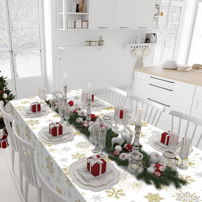 Jectivs 3Pcs Christmas Snowflake Party Tablecloths Decorations, Plastic White - Image 8