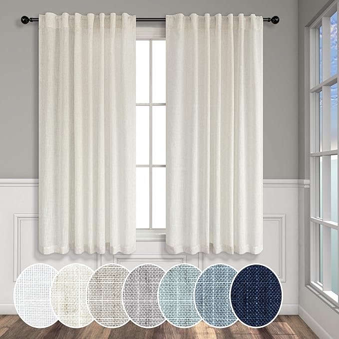 Natural Linen Curtains 45 Inch Length by Pitalk