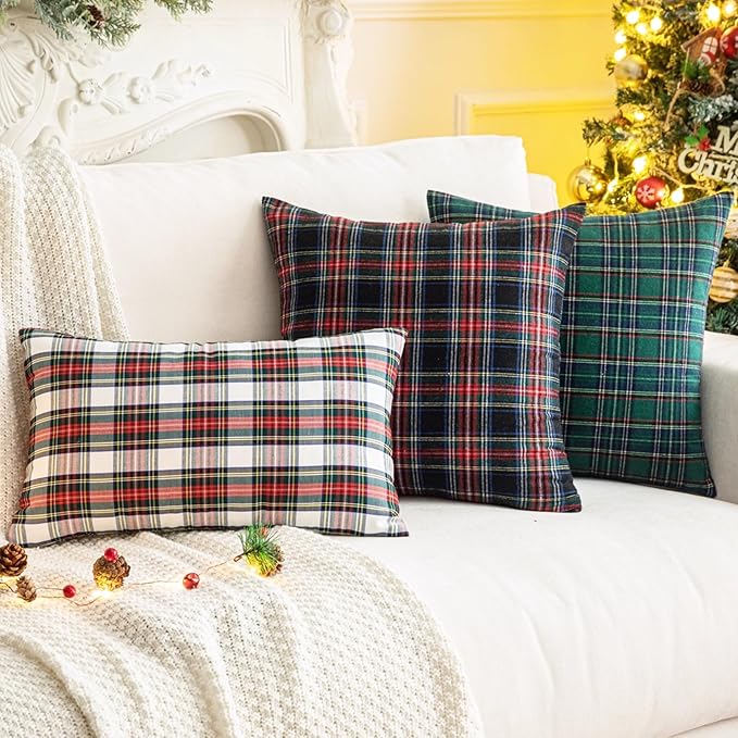 AQOTHES Pack of 2 Christmas Plaid Decorative Throw Pillow Covers Scottish - Image 5