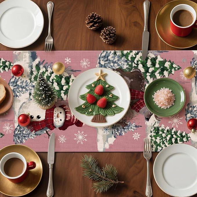 Artscope Reindeer Snowman Christmas Tree Table Runner, Xmas Winter Snowflakes - Image 7