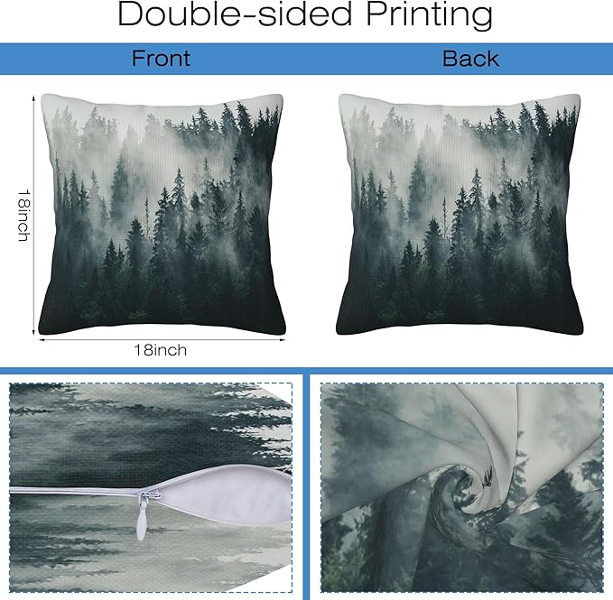 Misty Forest Throw Pillow Cover Case Foggy Forest Throw Pillows Set of 2 Super - Image 2