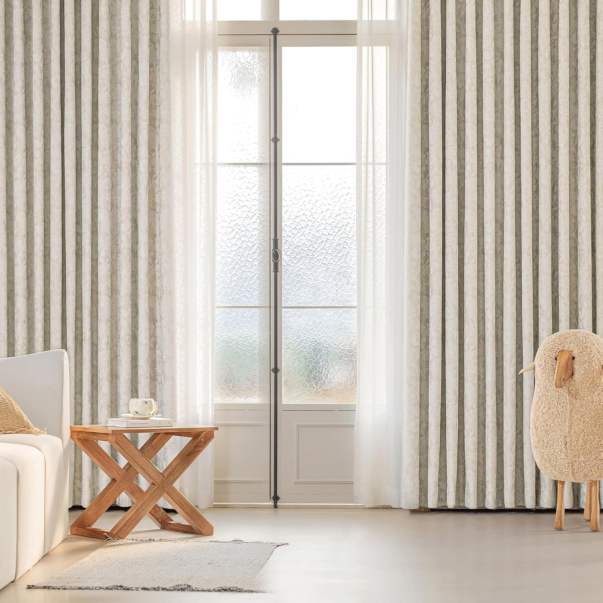 beauoop beige floral jacquard blackout curtains for bedroom, front angle view