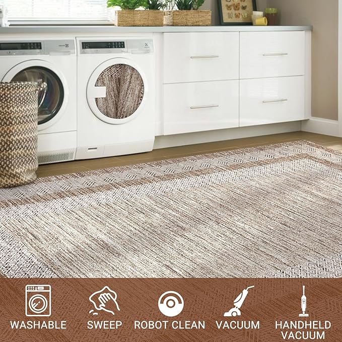 GarveeHome 9x12 Large Modern Brown Area Rug Distressed Bordered Rug Soft Non - Image 6