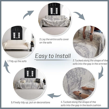 MYSKY HOME Boho Couch Cover for Dogs Washable Grey Abstract Couch Sofa - Image 5