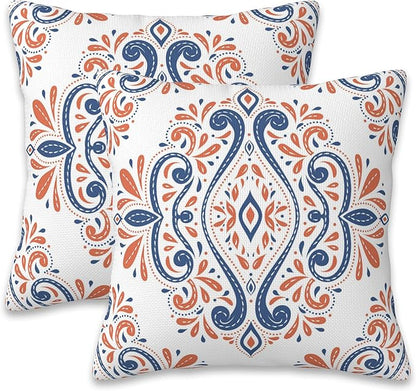 Throw Pillow Covers Blue and Orange Floral Pillow Covers 16x16 Inch Set of 2 by Naqiuli