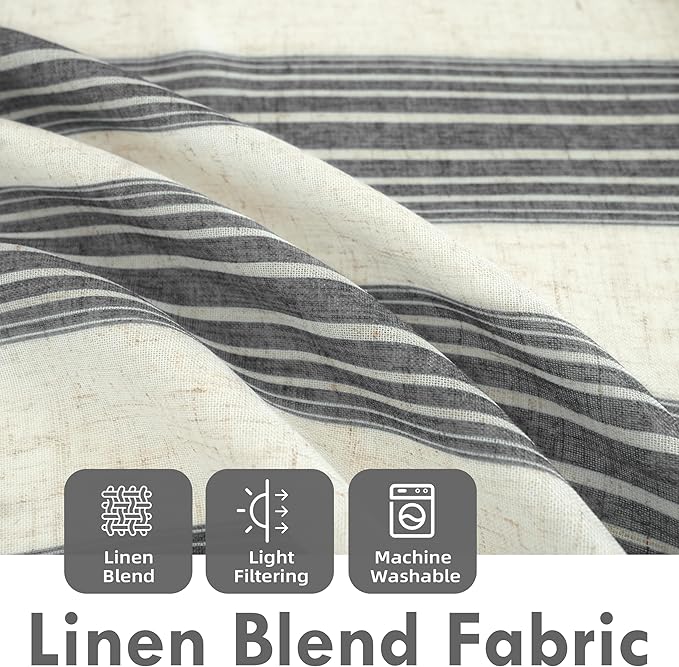 DriftAway Farmhouse Vertical Striped Linen Blend Textured Light Filtering Semi - Image 2