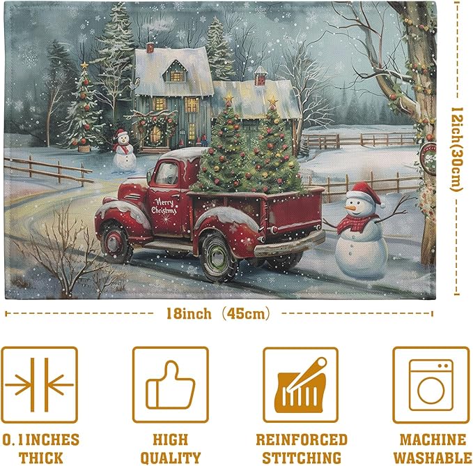 Red Truck Xmas Tree Snowman Christmas Placemats Set of 4 Winter Snowflake - Image 4