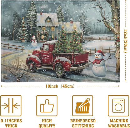 Red Truck Xmas Tree Snowman Christmas Placemats Set of 4 Winter Snowflake - Image 4