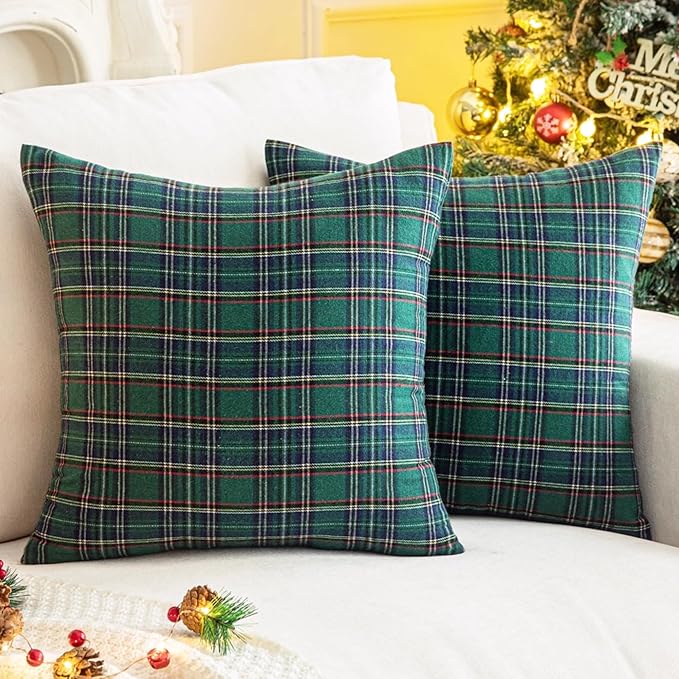 AQOTHES Pack of 2 Christmas Plaid Decorative Throw Pillow Covers Scottish by AQOTHES