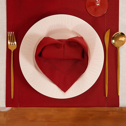 Home Ekaa Red Cotton Linen Dinner Napkins Set of 4 – Hemstitch Cloth Napkins - Image 2