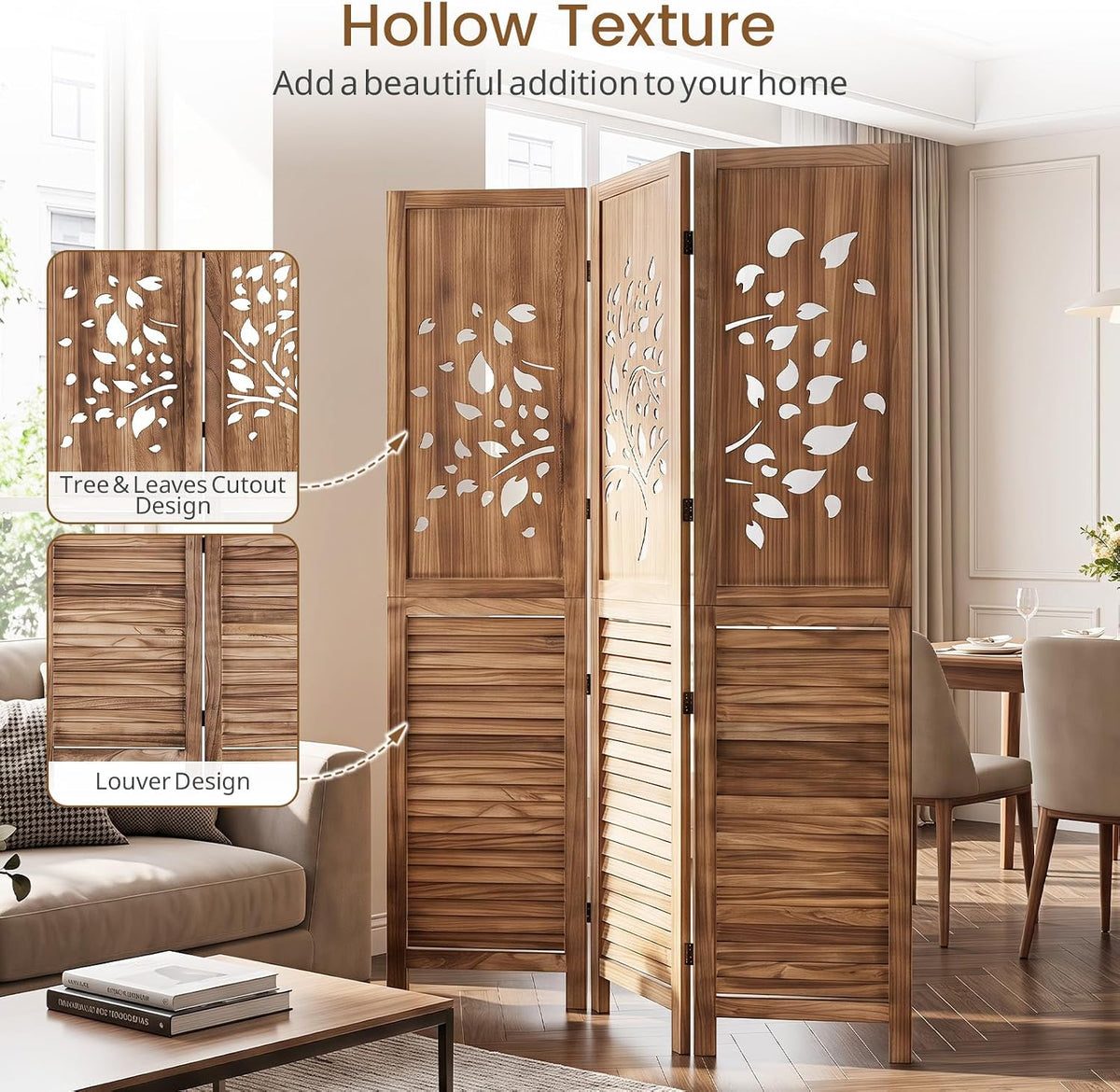 giantex 3 panel folding room divider with tree, close-up detail