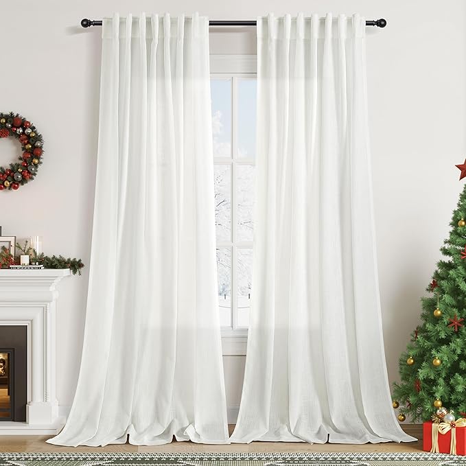 Off White Curtains 95 Inches Long 2 Panels Back Tab Sheer Linen Curtain Modern by Nanspring