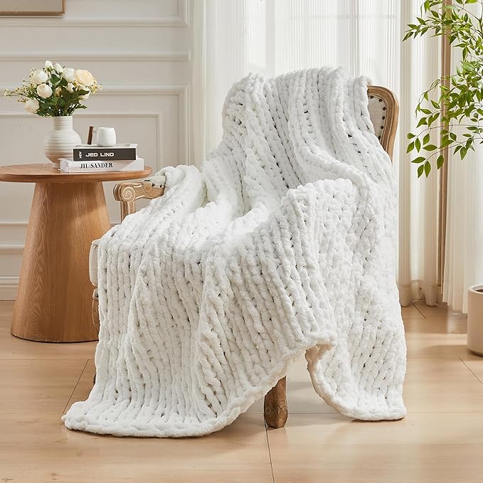 Carriediosa Chunky Knit Throw Blanket 50" X 60", 100% Hand Made Large Chenille - Image 8