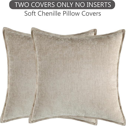 Stellhome Soft Chenille Decorative Pillow Covers 20x20 Inch Natural Light Tan - Image 6