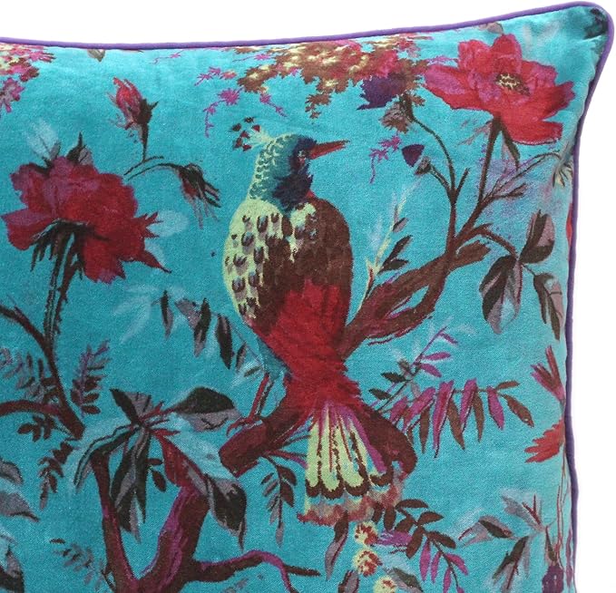 Eyes of India Velvet Floral Flower Bird Throw Pillow Sofa Cushion Cover Case - Image 3