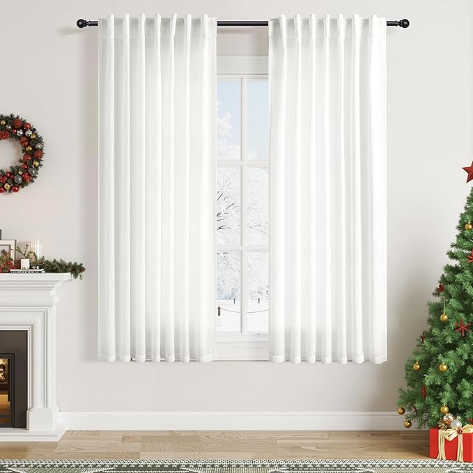 Nanspring Ivory Linen Curtains 63 Inches Length 2 Panels Set by Nanspring