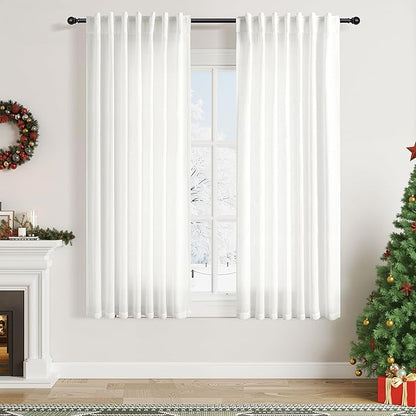 Nanspring Ivory Linen Curtains 63 Inches Length 2 Panels Set by Nanspring