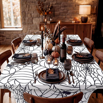 Frienda 2 Pcs Halloween Tablecloth 6ft White Spiderweb Stretch Table Covers