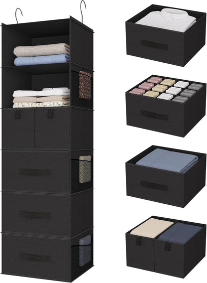 6-shelf hanging closet organizer with 5 drawers, non-woven, main product view