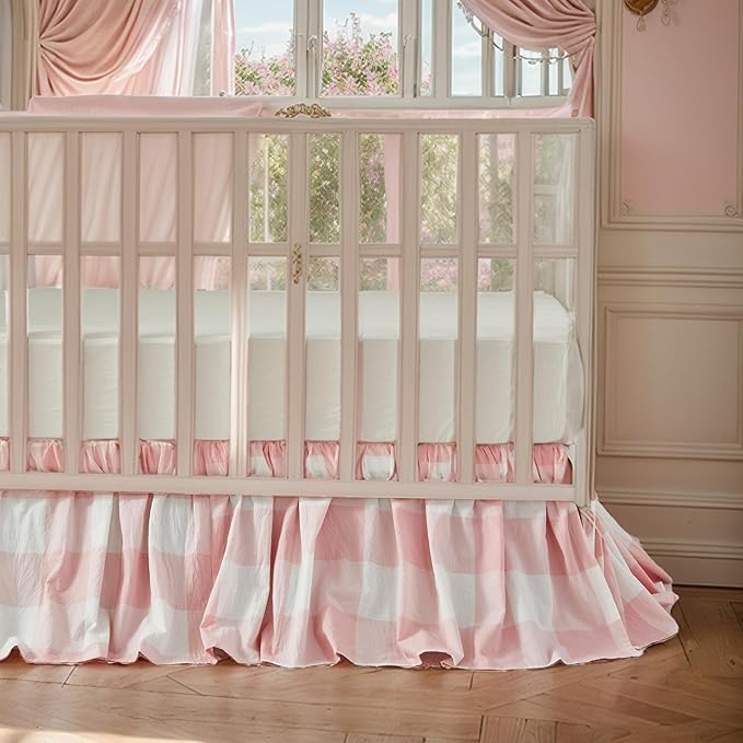 Brandream Gingham Gathered Crib Skirt, Baby Boy, Baby Girl, Gender Neutral Crib - Image 4