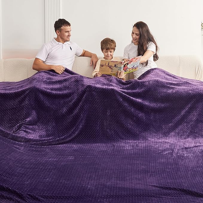 Oversized King Fleece Blanket 120x120 Inches, Seamless Soft Cozy 3D Jacquard - Image 3
