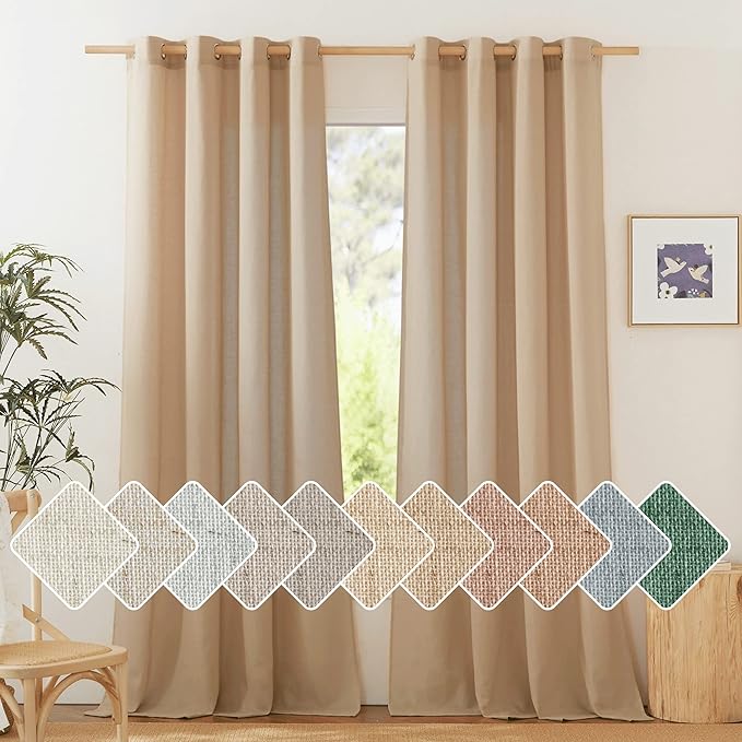 NICETOWN Natural Linen Camel Curtains 108 inches Long, Grommet Thick Linen by NICETOWN