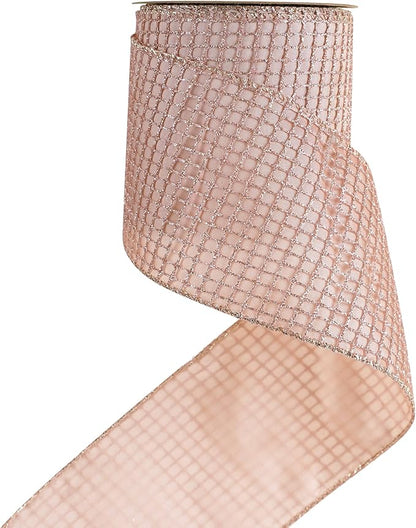 HUIHUANG Rose Gold Glitter Wired Ribbon 4 inch Square Mesh Netting Wired Ribbon by HUIHUANG