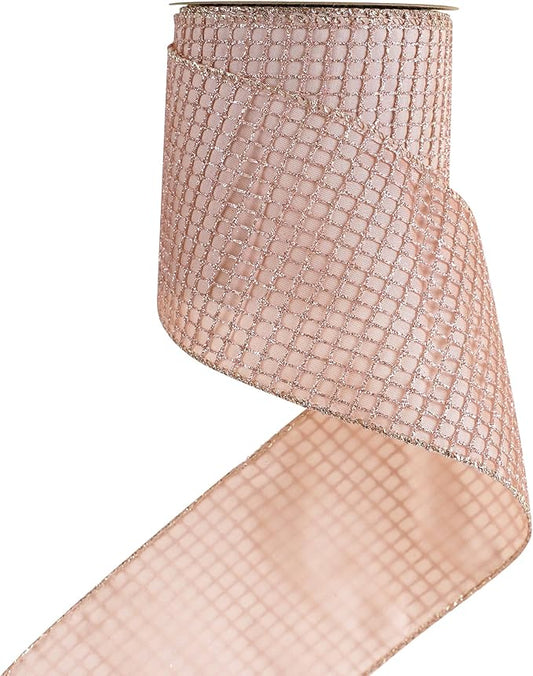 HUIHUANG Rose Gold Glitter Wired Ribbon 4 inch Square Mesh Netting Wired Ribbon by HUIHUANG