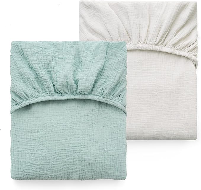 Momcozy Muslin Standard Fitted Crib Sheets, 2 Pack Soft Breathable Natural by Momcozy
