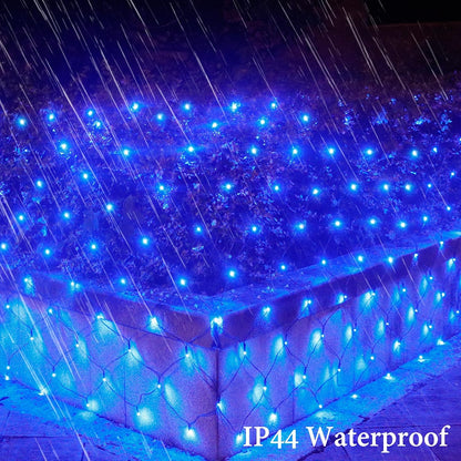 OYCBUZO 300LED Net Lights, 14.8ft x 5ft Christmas Net Lights Outdoor Connectable, Waterproof Mesh Lights 8 Lighting Modes for Halloween Bushes Xmas Tree Holiday Party Garden - Blue