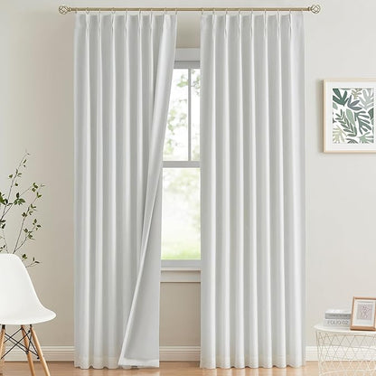 Vision Home White Pinch Pleated Full Blackout Curtains Thermal Insulated Window by VisionHome
