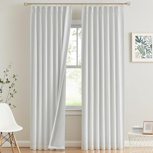 Vision Home White Pinch Pleated Full Blackout Curtains Thermal Insulated Window by VisionHome