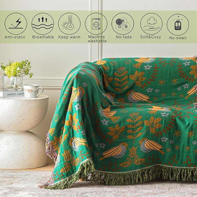 Green Fall Blanket 60''x 80'' Boho Throw Blankets - Image 5