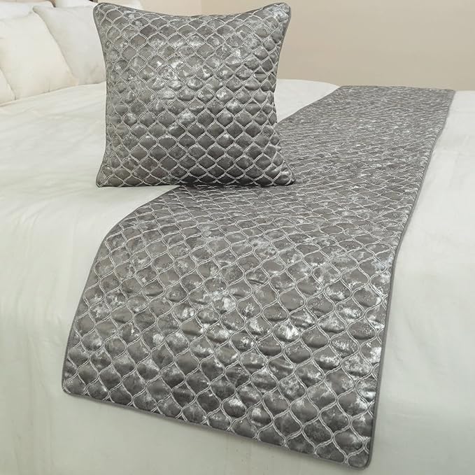 The HomeCentric King/Queen/Twin Grey & Silver Designer Twin 53"x18" Bed Runner - Image 4