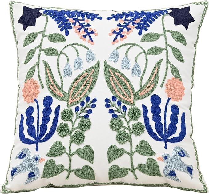 Embroidered Throw Pillow Case Spring Romantic Flower Cushion Cover Farmhouse by AusingLLC